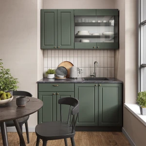 Singleküche Fame-Line Grün-Gold Landhaus/Anthrazit 140 cm , AP Anthrazit livinity®