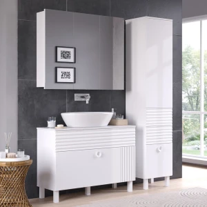 Badschrank Sola Weiß 40.2 x 192.4 cm mit Tür und Schubladen livinity®