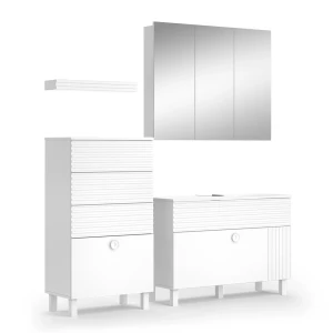 Badmöbel-Set Sola Weiß 3 Teile, mit Midischrank Vicco