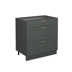 Küchenunterschrank Fame-Line Grün-Gold Landhaus 80 cm mit 3 Schubladen, ohne Arbeitsplatte Vicco
