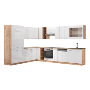 Hjørnekøkken Fame-Line Hvid højglans/guld power oak 347 x 46 cm uden bordplade Vicco
