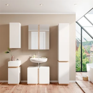 Badschrank Gloria Weiß 33 x 84 cm mit 2 Regalböden livinity®