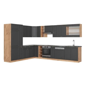 Hjørnekøkken Fame-Line Antracit Country House/Guld Kraft Eg 347 x 46 cm uden bordplade Vicco