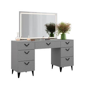 Kaptafel met licht Anett Grijs 150 cm met LED-spiegel Vicco