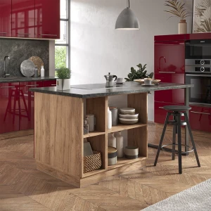 Kücheninsel Fame-Line Bordeaux Hochglanz/Goldkraft Eiche 90 cm mit Schublade, ohne Arbeitsplatte livinity®