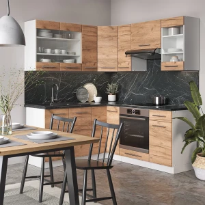 Eckküche Fame-Line Goldkraft Eiche/Weiß 190 x 160 cm ohne Arbeitsplatte livinity®