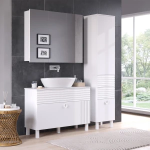 Badmöbel-Set Sola Weiß 3 Teile, mit Hochschrank livinity®