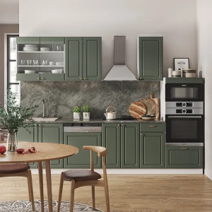 Küchenzeile Fame-Line Grün-Gold Landhaus/Weiß 300 cm mit Hochschrank, ohne Arbeitsplatte livinity®