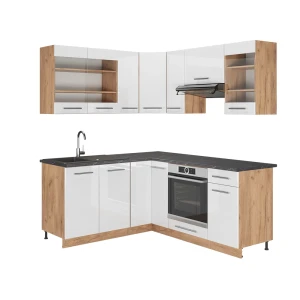 Hjørnekøkken Fame-Line Hvid højglans/guld power oak 190 x 60 cm , BP Antracit Vicco
