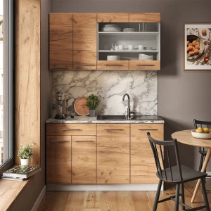 Singleküche Fame-Line Goldkraft Eiche/Weiß 140 cm , AP Anthrazit livinity®