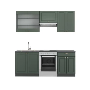 Køkkenrække Fame-Line Grøn-Guld Country House/Anthracit 200 cm , BP Antracit Vicco