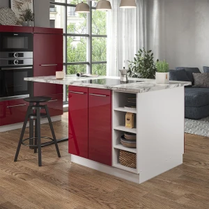 Kücheninsel Fame-Line Bordeaux Hochglanz/Weiß 90 cm ohne Arbeitsplatte livinity®