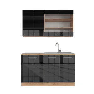Singlekøkken Fame-Line Antracit højglans/guld power oak 140 cm , BP Eg Vicco