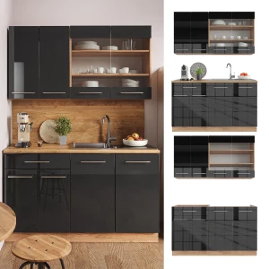 Singleküche Fame-Line Anthrazit Hochglanz/Goldkraft Eiche 140 cm , AP Eiche livinity®