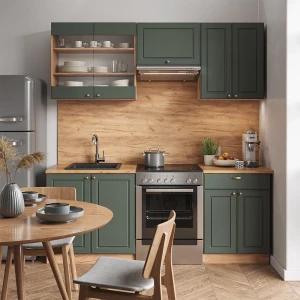Küchenzeile Fame-Line Grün-Gold Landhaus/Goldkraft Eiche 200 cm ohne Arbeitsplatte livinity®