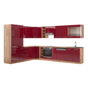 Hjørnekøkken Fame-Line Bordeaux højglans/gylden eg 347 x 46 cm uden bordplade Vicco