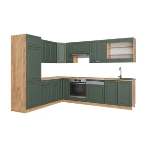 Hjørnekøkken Fame-Line Grøn-Guld Country/Guld Power Eg 287 x 46 cm uden bordplade Vicco