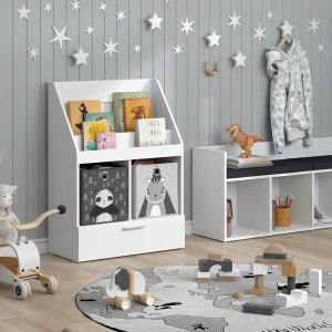 Kinderregal Luigi Weiß 72 x 96.2 cm mit Schublade und 2 Faltboxen opt.2 livinity®