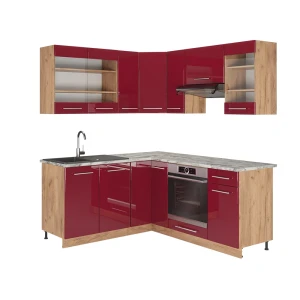Hjørnekøkken Fame-Line Bordeaux højglans/gylden eg 190 x 46 cm uden bordplade Vicco