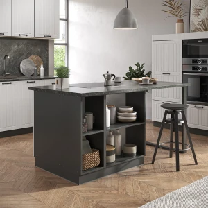 Kücheninsel Fame-Line Weiß Landhaus/Anthrazit 90 cm mit Schublade, ohne Arbeitsplatte livinity®