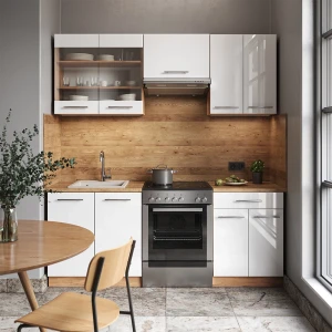 Küchenzeile Fame-Line Weiß Hochglanz/Goldkraft Eiche 200 cm ohne Arbeitsplatte livinity®