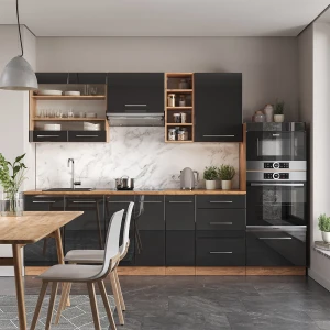 Küchenzeile Fame-Line Anthrazit Hochglanz/Goldkraft Eiche 280 cm ohne Arbeitsplatte livinity®