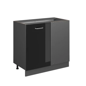 Armário baixo de canto R-Line Preto alto brilho 86 cm sem bancada Vicco