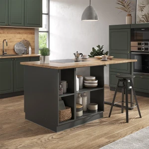 Kücheninsel Fame-Line Grün-Gold Landhaus/Anthrazit 90 cm mit Schublade, ohne Arbeitsplatte livinity®