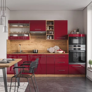 Küchenzeile Fame-Line Bordeaux Hochglanz/Goldkraft Eiche 280 cm , AP Anthrazit livinity®