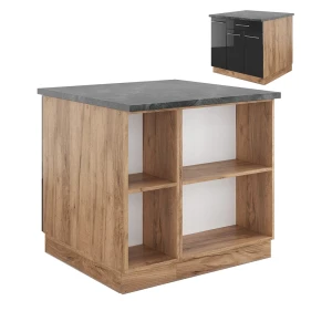 Køkkenø Fame-Line Antracit højglans/guld power oak 90 cm med skuffe, uden bordplade Vicco