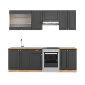 Køkkenrække Fame-Line Antracit Country House/Guld Kraft Eg 240 cm uden bordplade Vicco