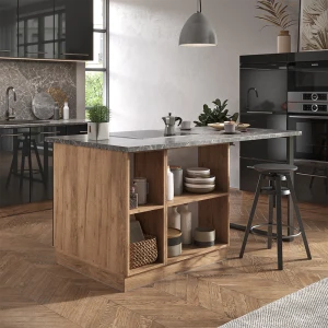 Kücheninsel Fame-Line Anthrazit Hochglanz/Goldkraft Eiche 90 cm mit Schublade, ohne Arbeitsplatte livinity®