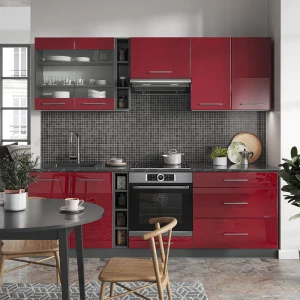 Küchenzeile Fame-Line Bordeaux Hochglanz/Anthrazit 235 cm ohne Arbeitsplatte livinity®