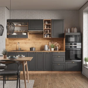 Küchenzeile Fame-Line Anthrazit Landhaus/Goldkraft Eiche 280 cm , AP Anthrazit livinity®