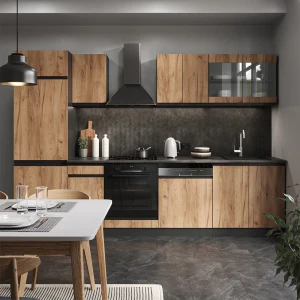 Küchenzeile R-Line Goldkraft Eiche/Anthrazit 300 cm J-Shape livinity®