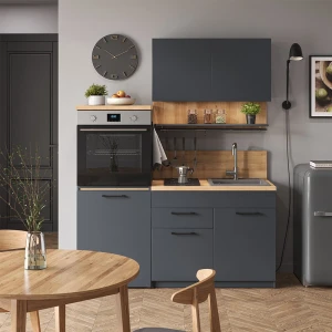 Küchenzeile  Egbert Anthrazit 160 cm mit ausziehbarem Tisch mit LED-Leisten livinity®