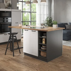 Kücheninsel Fame-Line Weiß Landhaus/Anthrazit 90 cm ohne Arbeitsplatte livinity®