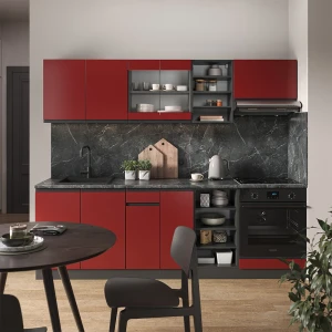 Küchenzeile R-Line Rot/Anthrazit 240 cm J-Shape livinity®