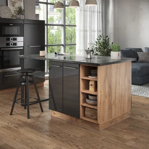 Kücheninsel Fame-Line Anthrazit Hochglanz/Goldkraft Eiche 90 cm ohne Arbeitsplatte livinity®