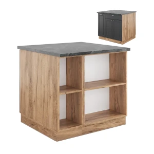 Køkkenø Fame-Line Antracit Country House/Guld Kraft Eg 90 cm med skuffe, uden bordplade Vicco