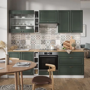 Küchenzeile Fame-Line Grün-Gold Landhaus/Weiß 235 cm ohne Arbeitsplatte livinity®