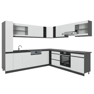 Hjørnekøkken R-Line Hvid/antracit 277 x 60 cm J-Shape, BP Antracit Vicco