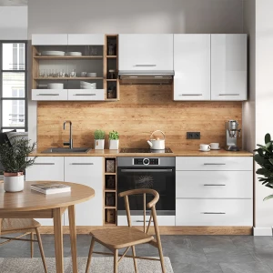 Küchenzeile Fame-Line Weiß Hochglanz/Goldkraft Eiche 235 cm ohne Arbeitsplatte livinity®