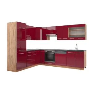 Hjørnekøkken Fame-Line Bordeaux højglans/gylden eg 287 x 46 cm uden bordplade Vicco