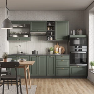 Küchenzeile Fame-Line Grün-Gold Landhaus/Anthrazit 280 cm ohne Arbeitsplatte livinity®