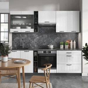 Küchenzeile Fame-Line Weiß Landhaus/Anthrazit 235 cm , AP Anthrazit livinity®