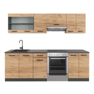 Mobile da cucina Raul Rovere dorato/antracite 240 cm, Piano di lavoro Fantasia nera Vicco