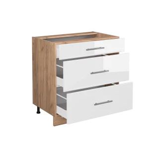Küchenunterschrank Fame-Line Weiß Hochglanz 80 cm mit 3 Schubladen, ohne Arbeitsplatte livinity®