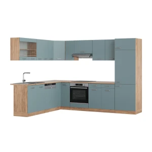 Hjørnekøkken R-Line Blågrå/gylden eg 287 x 46 cm uden bordplade Vicco