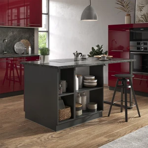 Kücheninsel Fame-Line Bordeaux Hochglanz/Anthrazit 90 cm mit Schublade, ohne Arbeitsplatte livinity®